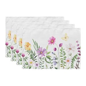 arkeny spring summer flower butterfly placemats 12x18 inches set of 4,seasonal burlap farmhouse indoor kitchen dining table decoration for home party