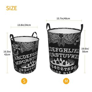 Ouija Board Black Large Laundry Basket, Laundry Hamper with Handle Collapsible Dirty Clothes Hamper Round Storage Basket for Bedroom Clothes Storage