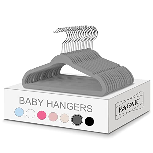 BAGAIL Kids Velvet Hangers 11” Inch Children's Clothes Hangers Non-Slip Baby Hangers for Infant/Toddler (Grey,50pack)