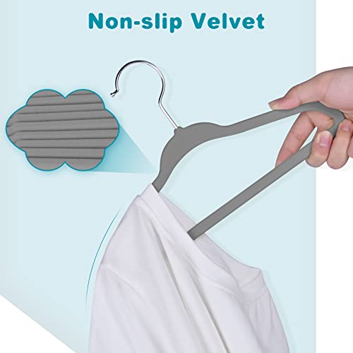 BAGAIL Kids Velvet Hangers 11” Inch Children's Clothes Hangers Non-Slip Baby Hangers for Infant/Toddler (Grey,50pack)