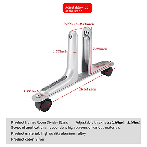 MYOYAY 2 Packs Room Divider Screen Holder,Thickened Aluminum Alloy Room Divider Feet Movable Wheel Privacy Screen Protector Holder for Bedroom Bathroom Office(Silver)