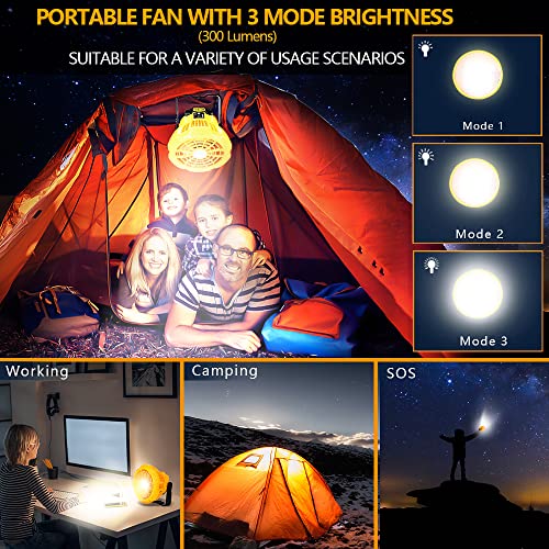 Hiesuan Compatible with Dewalt Fan 20v Portable Camping Tent Fan with Lantern, Remote, 4H Timer, Hook Cordless Ceiling Fan Personal Fan for Dewalt 14.4-20V Li-Ion Battery