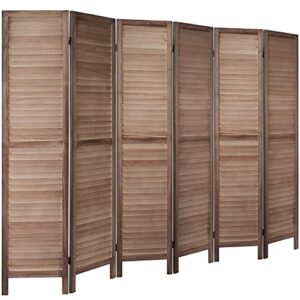 ambition land 6 panel room dividers and folding privacy screens,wood room divider 5.6 ft tall freestanding folding room divider screens 15.7" wide panel,panel divider&room divider wall(6 panel, brown)