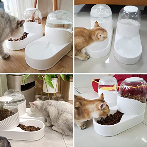 WERTSW Automatic Dog Cat Feeder and Water Dispenser Set 2L, Gravity Pet Food Feeder Dog Water Bowl Dispenser, 100% BPA-Free & Easily Clean, Self Feeding Station for Dogs Cats Pets Animals, White