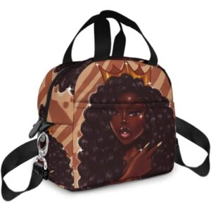 yalinan african girl lunch bag african american resuable portable lunch box insulated cooler bag for teen girls women work picnic school, gift for daughter granddaughter