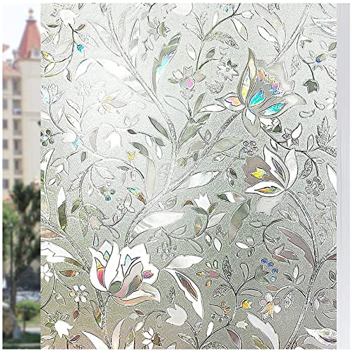 Window Privacy Film,No Glue Static Cling Film, Translucent, Anti UV, Decorative Living Room Kitchen Windows - Tulip Pattern -17.5inches x 78.7inches