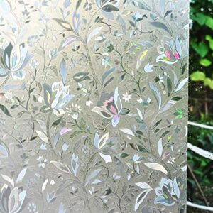 Window Privacy Film,No Glue Static Cling Film, Translucent, Anti UV, Decorative Living Room Kitchen Windows - Tulip Pattern -17.5inches x 78.7inches