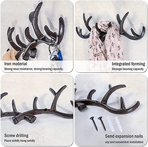 RENXI Cast Iron sea Anchor Hook Decoration Hanging Hook bar Cafe Wall Decoration Wall Hanging(Antlers Shape)