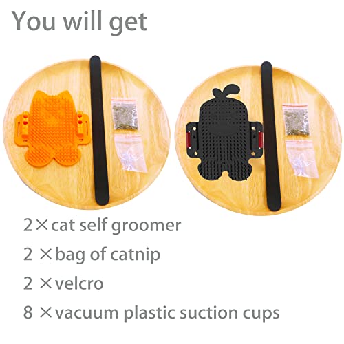 2 Packs Cat Self Groomer, Pet Massage Combs Brush, Cat Wall Scratcher Cat Grooming Brushes for Indoor Cats, Dog Bathing Brush with Catnip, Self Massage Tool for Long & Short Fur Kitten Cats Dogs