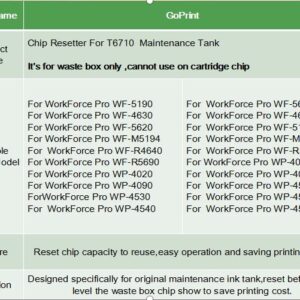 T6710 Maintenance Ink Tank Chip Resetter for Epson Workforce Pro WF-5190 WF-5690 WF-4630 WF-5110 WP-4010 WF-7710 WF-7720, white