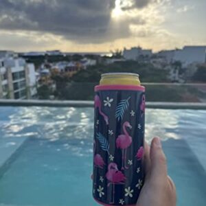 Tropical Drinkware -1 Slim Can Coozie - Insulated Slim Can Cooler for Tall Skinny Beer Cans - 12oz Truly Hard Seltzer Coozie Insulator - Metal White Claw Can Coozie