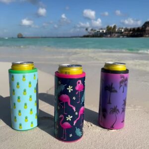 Tropical Drinkware -1 Slim Can Coozie - Insulated Slim Can Cooler for Tall Skinny Beer Cans - 12oz Truly Hard Seltzer Coozie Insulator - Metal White Claw Can Coozie