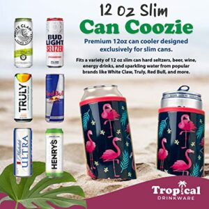 Tropical Drinkware -1 Slim Can Coozie - Insulated Slim Can Cooler for Tall Skinny Beer Cans - 12oz Truly Hard Seltzer Coozie Insulator - Metal White Claw Can Coozie