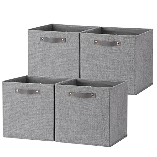 DULLEMELO Cube Storage Bins 13 inch, Set of 4 Fabric Storage Cubes Large Fabric Storage Bins for Office Home Shelves Bedroom Playroom, Grey