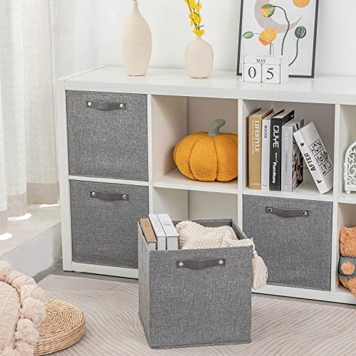 DULLEMELO Cube Storage Bins 13 inch, Set of 4 Fabric Storage Cubes Large Fabric Storage Bins for Office Home Shelves Bedroom Playroom, Grey