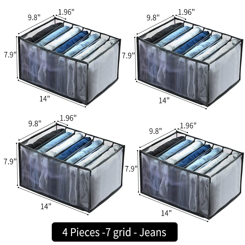 4PCS Tshirt drawer organizer,Jeans storage organizer for closet,Underwear Drawer organizers clothes,Wardrobe clothes organizer,Pants organizers organization and storage