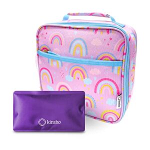 kinsho lunch box for kids with ice pack, girls boys lunch-box insulated bag for toddlers baby girl daycare pre-school kindergarten, large snack container boxes for kid lunches, bento bag, rainbow