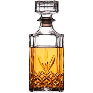 royalty art whiskey decanter with pull bottle stopper for bourbon, scotch, gin, tequila, liquor, and alcohol, 34 oz. vintage carafe, decorative textured glass, easy pour (1)