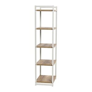 Household Essentials Jamestown Narrow 5 Shelf Open Storage Bookshelf Coastal Oak Rustic Wood Grain and White Metal