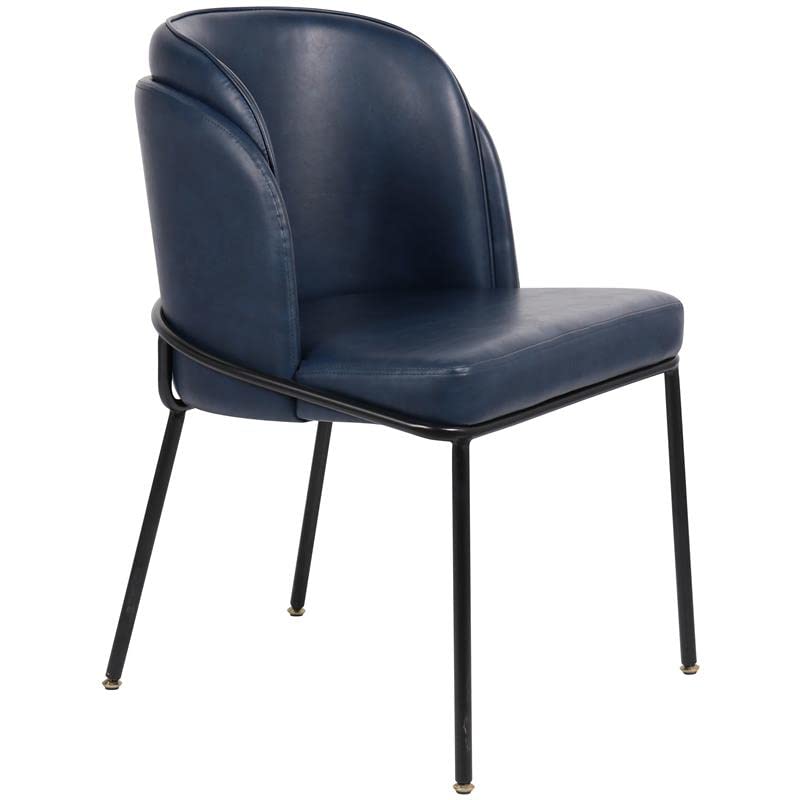 Meridian Furniture Jagger Collection Modern | Contemporary Faux Leather Upholstered Dining Chair with Matte Black Iron Legs, Set of 2, 22" W x 23" D x 31" H, Navy
