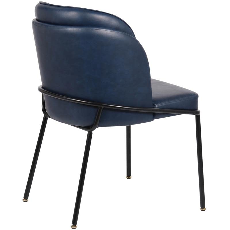 Meridian Furniture Jagger Collection Modern | Contemporary Faux Leather Upholstered Dining Chair with Matte Black Iron Legs, Set of 2, 22" W x 23" D x 31" H, Navy