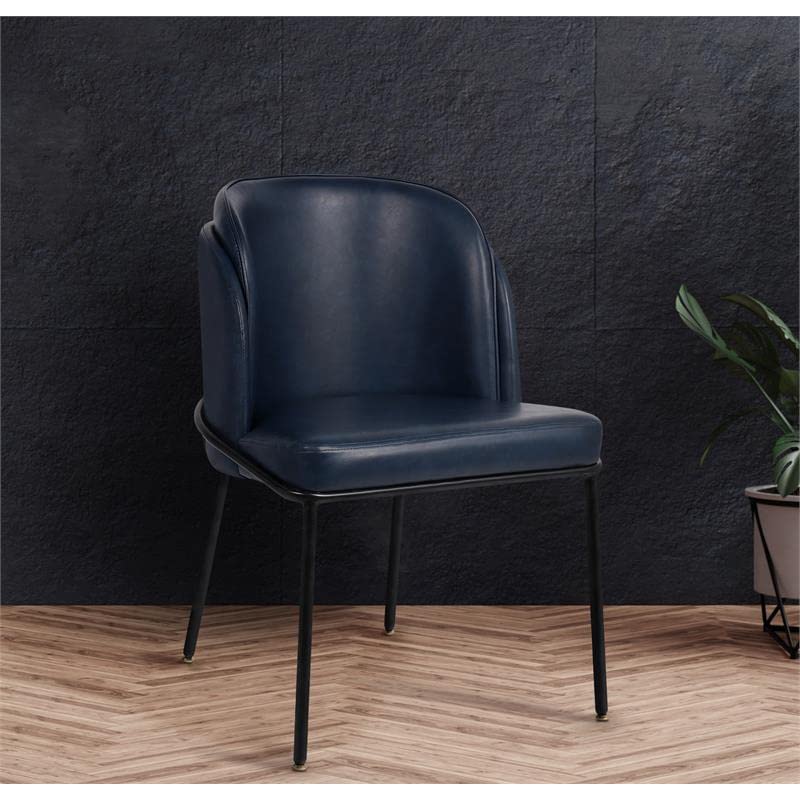 Meridian Furniture Jagger Collection Modern | Contemporary Faux Leather Upholstered Dining Chair with Matte Black Iron Legs, Set of 2, 22" W x 23" D x 31" H, Navy