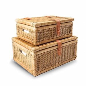 The Basket Lady Covered Wicker Storage Basket, Large, 20 in L x 14 in W x 8 in H, Sandstone