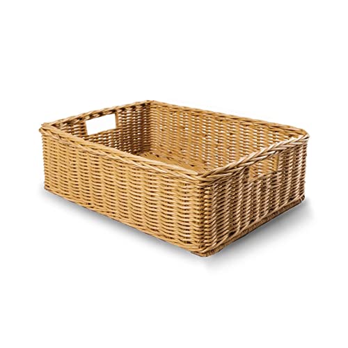 The Basket Lady Under The Bed/Basic Wicker Storage Basket, Medium, 20 in L x 14.5 in W x 6 in H, Sandstone