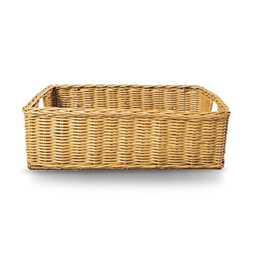 The Basket Lady Under The Bed/Basic Wicker Storage Basket, Medium, 20 in L x 14.5 in W x 6 in H, Sandstone