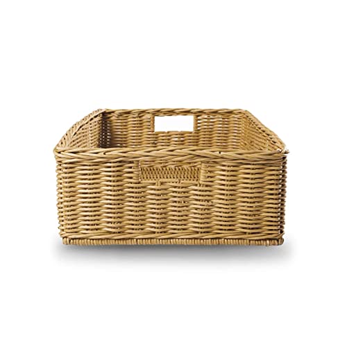 The Basket Lady Under The Bed/Basic Wicker Storage Basket, Medium, 20 in L x 14.5 in W x 6 in H, Sandstone