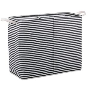 birdrock home 112l collapsible double laundry hamper basket - grey & white stripes sorter bin - compact dirty clothes organizer bag - divided section