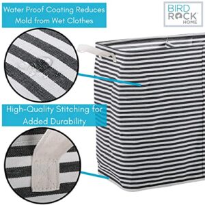 BIRDROCK HOME 112L Collapsible Double Laundry Hamper Basket - Grey & White Stripes Sorter Bin - Compact Dirty Clothes Organizer Bag - Divided Section