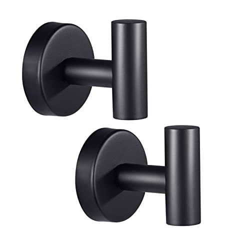 Towel Hooks Bathroom Hook Wall Towel Hooks, Stainless Steel Heavy Duty Door Hanger Towel Robe Clothes Cabinet Closet Hook for Bathroom Kitchen Garage Home Hotel, 2 Pack, Black