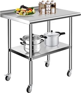 myoyay commercial stainless steel table with caster wheels 36"x24" kitchen worktables with backsplashs prep food workbench under shelf 330~550lbs capacity for restaurant
