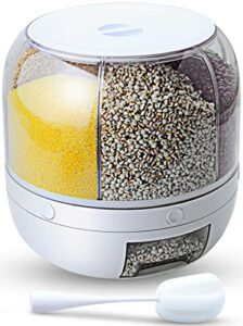 wowfunny grain dispenser, 8.2 qt rotating rice dispenser storage container, 6-compartment dry food with measuring cup, containers for kitchen small grains, beans, (8.2qt)