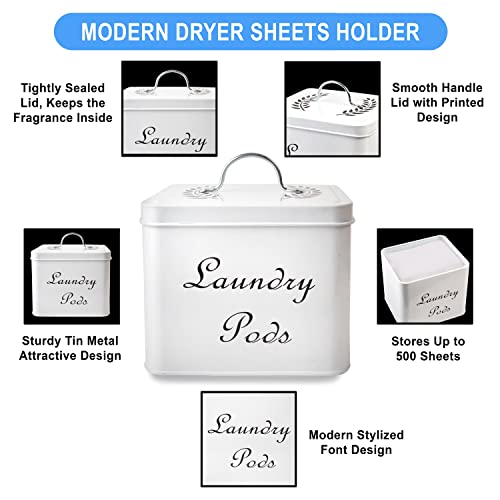 Rk limits Dryer Sheet Holder for Laundry Room - Metal Dryer Sheets Dispenser & Laundry Pods Container Stylish Fabric Softener Dispenser Organization Container with Lid Farmhouse Laundry Room Decor
