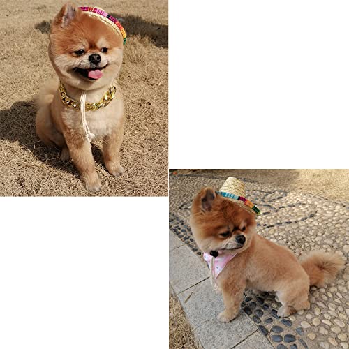 9 Pieces Funny Dog Cat Costume,Puppy Hat,Straw Hat for Cat,Color Changing Glasses for Cat,Dog Scarf,Artificial Gold Necklace for Small Dog and Cat