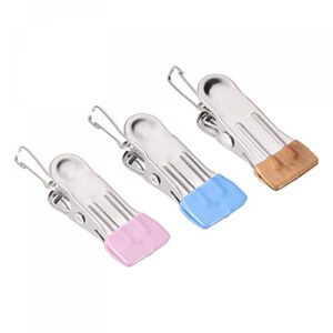 uxcell Laundry Clips with Buckle, Stainless Steel Hanging Hooks for Boot Clothes Pink/Blue/Gold Tone 54mm, 1 Set