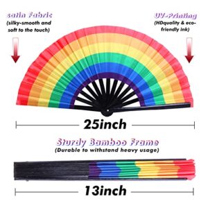 Gionforsy 2pcs Rave Hand fan Bamboo Holding Hand Fan Large Folding Fan with Bright Color Fabric Folding Fan for Festival (Style-2)