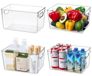 set of 4 refrigerator pantry organizer bins for home and kitchen - clear, bpa free