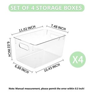 Set Of 4 Refrigerator Pantry Organizer Bins for Home and Kitchen - Clear, BPA Free