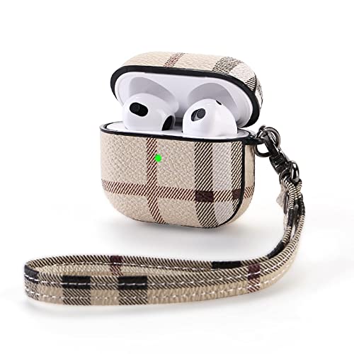 AirPods 3rd Generation Case ， Leather AirPods 3rd Case for Apple AirPods 3rd，AirPods 3 Luxury case, with Wrist Strap and Keychain, for Apple AirPods 3rd Generation 2021,(Eco-Friendly Leather)