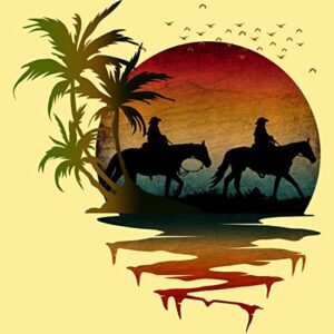 Design By Humans Men's Cowboy Horse Riding Sunset Nature Landscape Scenery by Punsalan T-Shirt - Banana Cream - Large