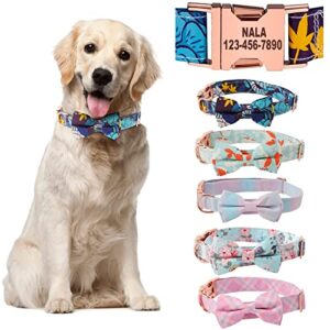 personalized dog collars with bowtie for female dogs,cute custom dog collar for girl dog engraved with name and phone number for puppy small medium large dogs