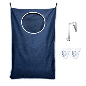 keepjoy xl hanging laundry hamper bag, hanging hamper with 2 strong hooks for dirty clothes door hanging laundry bag large size 36x22 inch (blue-1pack)