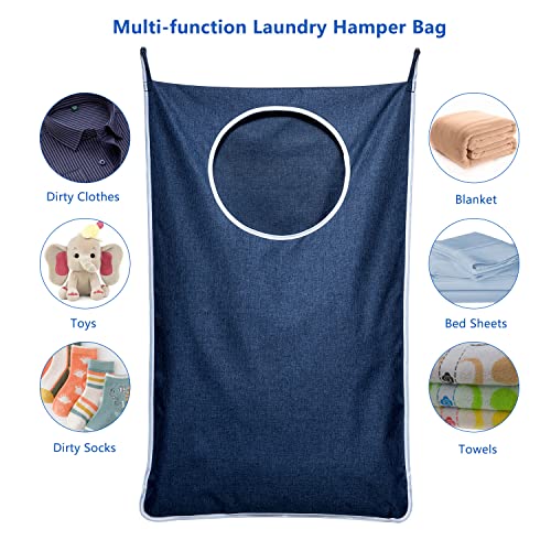 KEEPJOY XL Hanging Laundry Hamper Bag, Hanging Hamper with 2 Strong Hooks for Dirty clothes Door Hanging Laundry bag Large Size 36X22 inch (Blue-1Pack)