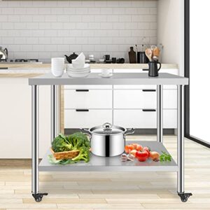 HXCFYP Stainless Steel Table for Prep & Work with Caster 24x24 Inches, NSF Metal Commercial Kitchen Table with Under Shelf and AdjustableTable Foot for Restaurant, Home and Hotel