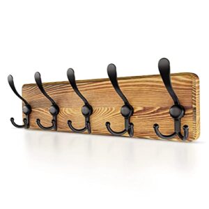 SAYONEYES Wood Coat Rack Wall Mount with 5 Tri Coat Hooks for Hanging – 17 Inch Heavy Duty Premium Solid Pine Wood – Wall Hooks Rack for Bathroom, Bedroom, Entryway (Brown)