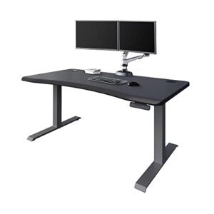 vari curve electric standing desk 60" x 30" (varidesk) - sit to stand desk for home, office, gaming w/cable passthroughs - computer desk w/ 4 height settings, curved desktop and sturdy legs (black)