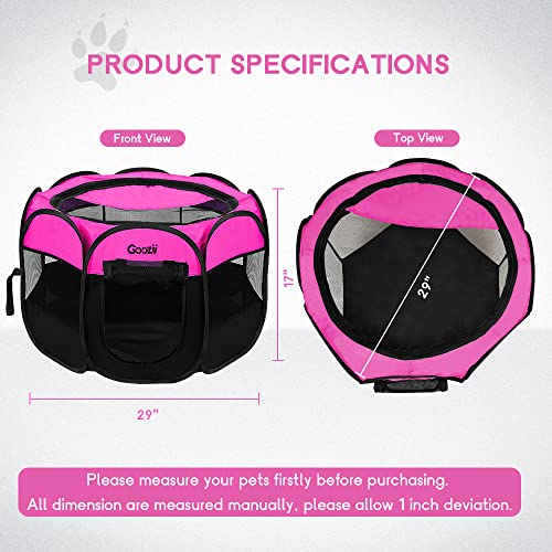 GOOZII Pet Cat Playpen for Indoor Cats Enclosed, Portable Foldable Dog Playpen Outdoor Tent Crate Cage with Zipper Top Cover Door for Kitten Puppy Outside Rv Car Camper (Small Size, Pink)